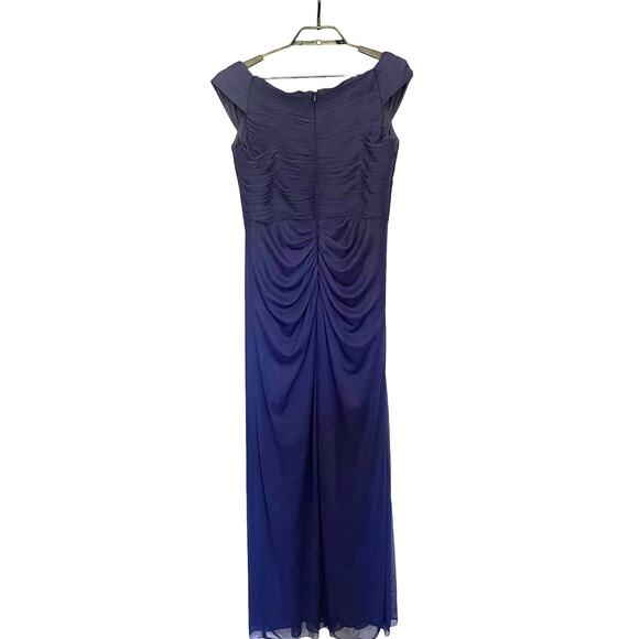 ALEX EVENINGS Off Shoulder Full Length Dress Sz 10 Navy Bling Ruching Dark Fairy - Picture 5 of 15